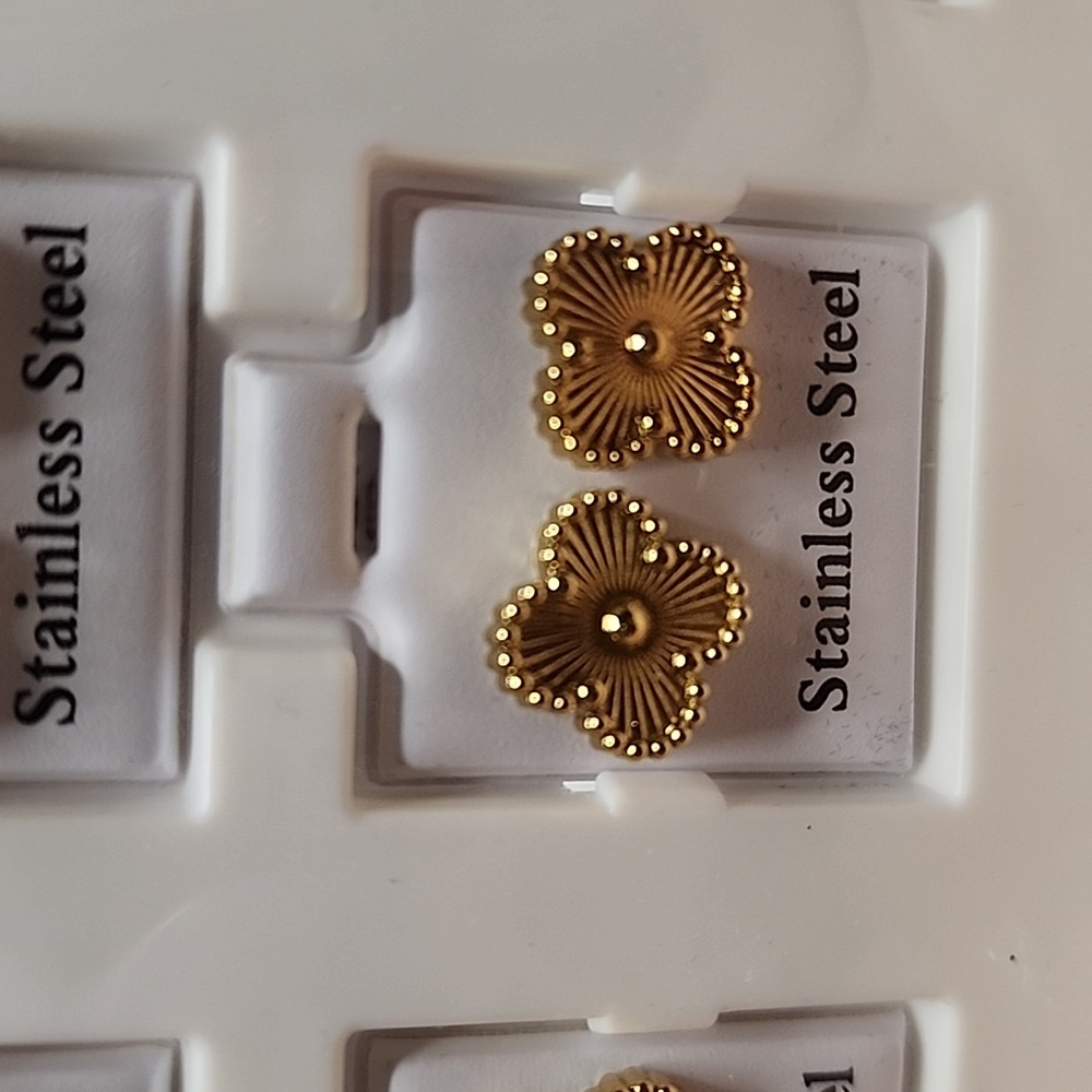 Gold Stainless Steel Clover Earrings